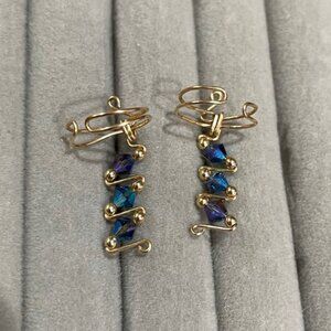 Handmade Wire‑Wrapped Blue Bead Ear Cuff  Non‑Pierced Side‑Ear Clip This hits al